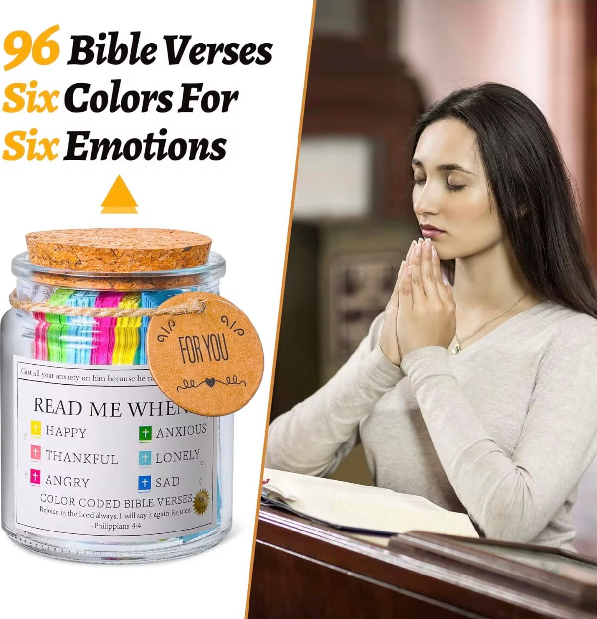 Read Me When Bible Verse Jar – 96 Color-Coded Scripture Cards for Every Emotion | Christian Gift for Women & Men