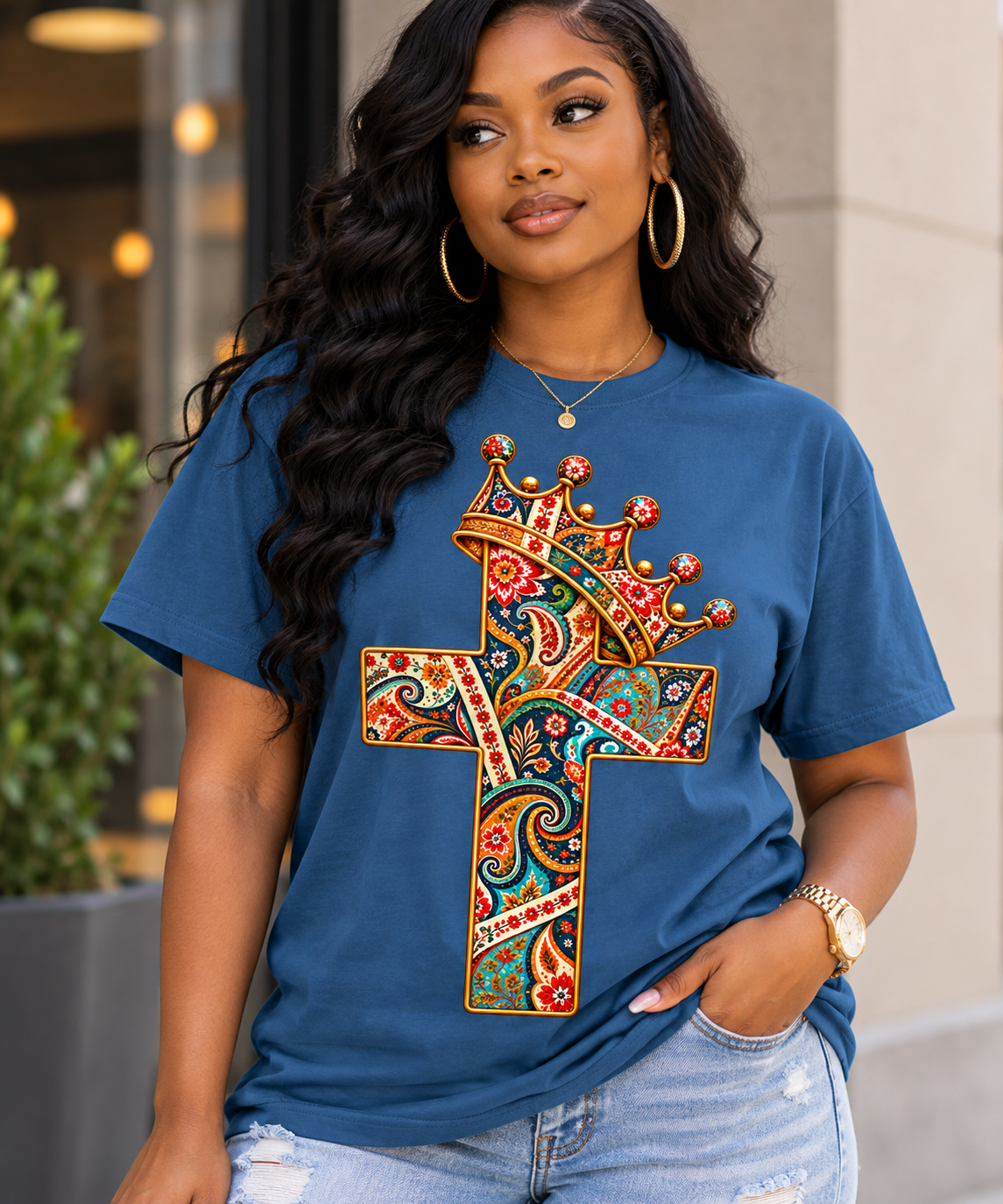 King of Kings Paisley Cross & Crown Graphic Tee