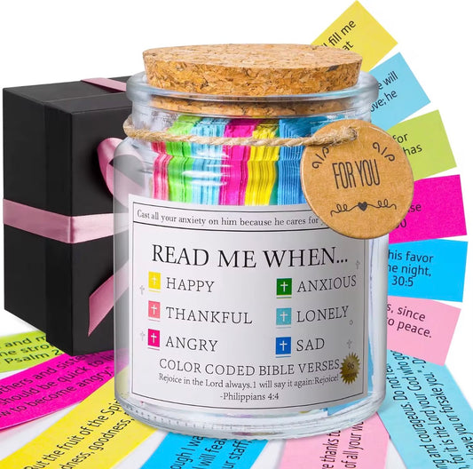 Read Me When Bible Verse Jar – 96 Color-Coded Scripture Cards for Every Emotion | Christian Gift for Women & Men