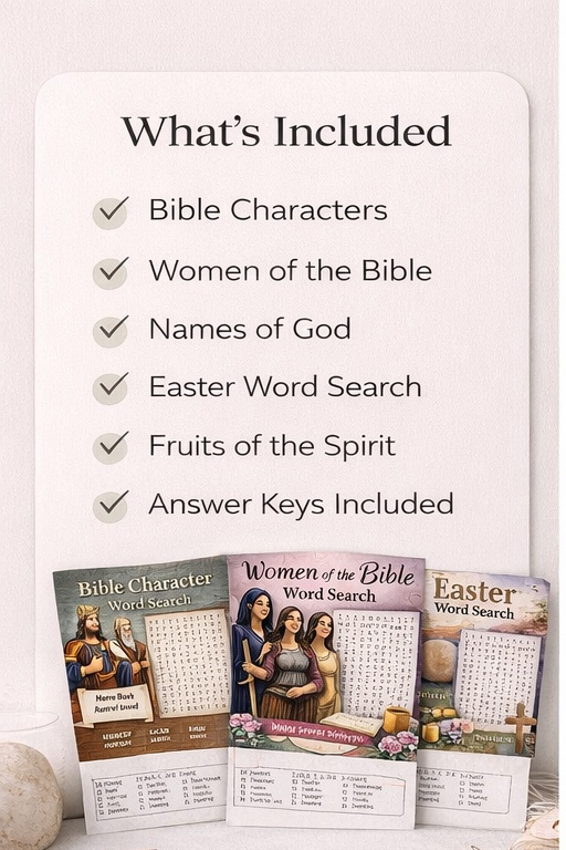 Bible Word Search Bundle (Printable) | 5 Faith-Based Puzzles | Christian Activity Pack
