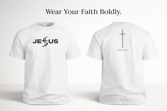 Jesus T-Shirt – One with Jesus Minimalist Graphic Tee | John 17:21 Faith Shirt | Unisex Christian Apparel
