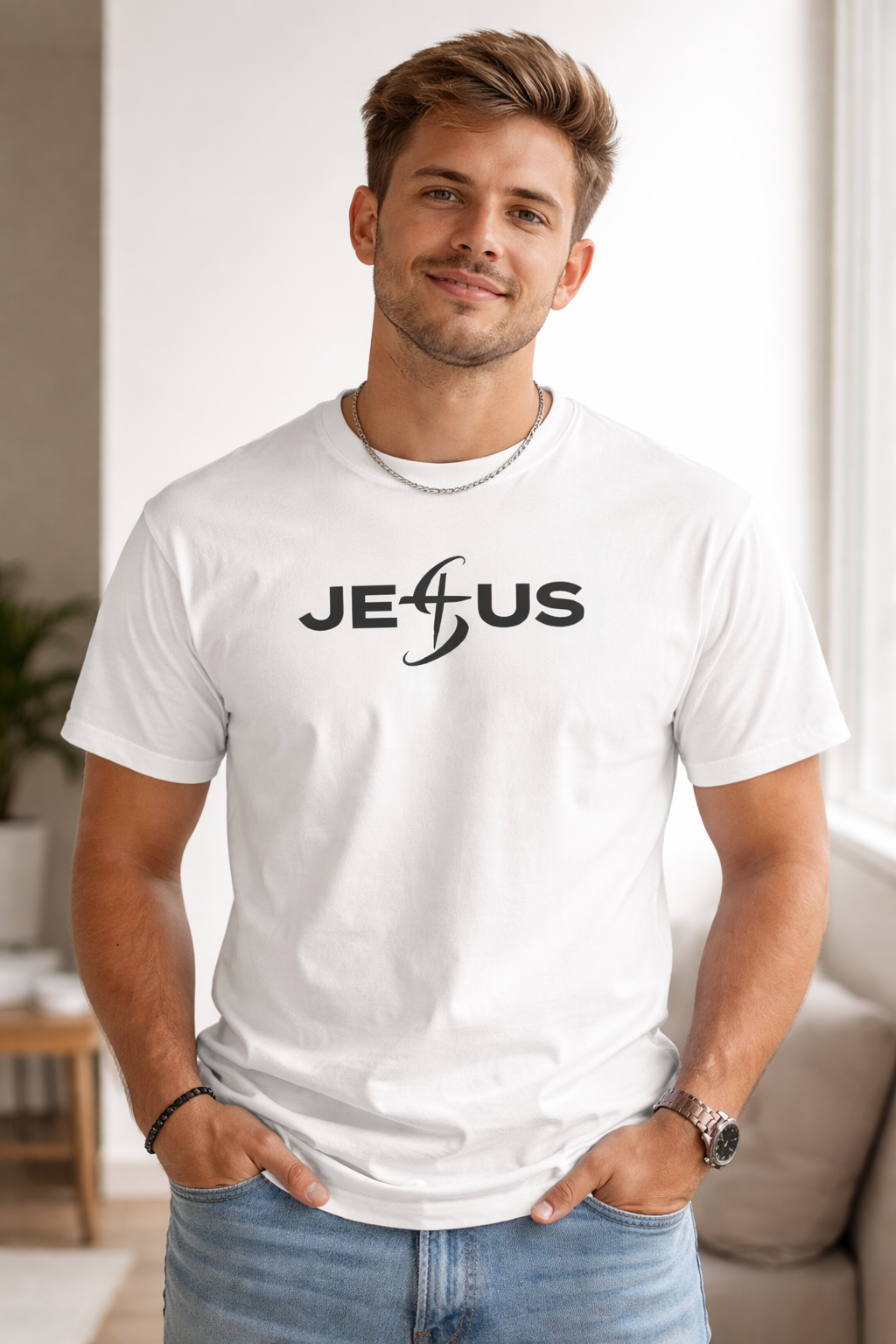 Jesus T-Shirt – One with Jesus Minimalist Graphic Tee | John 17:21 Faith Shirt | Unisex Christian Apparel