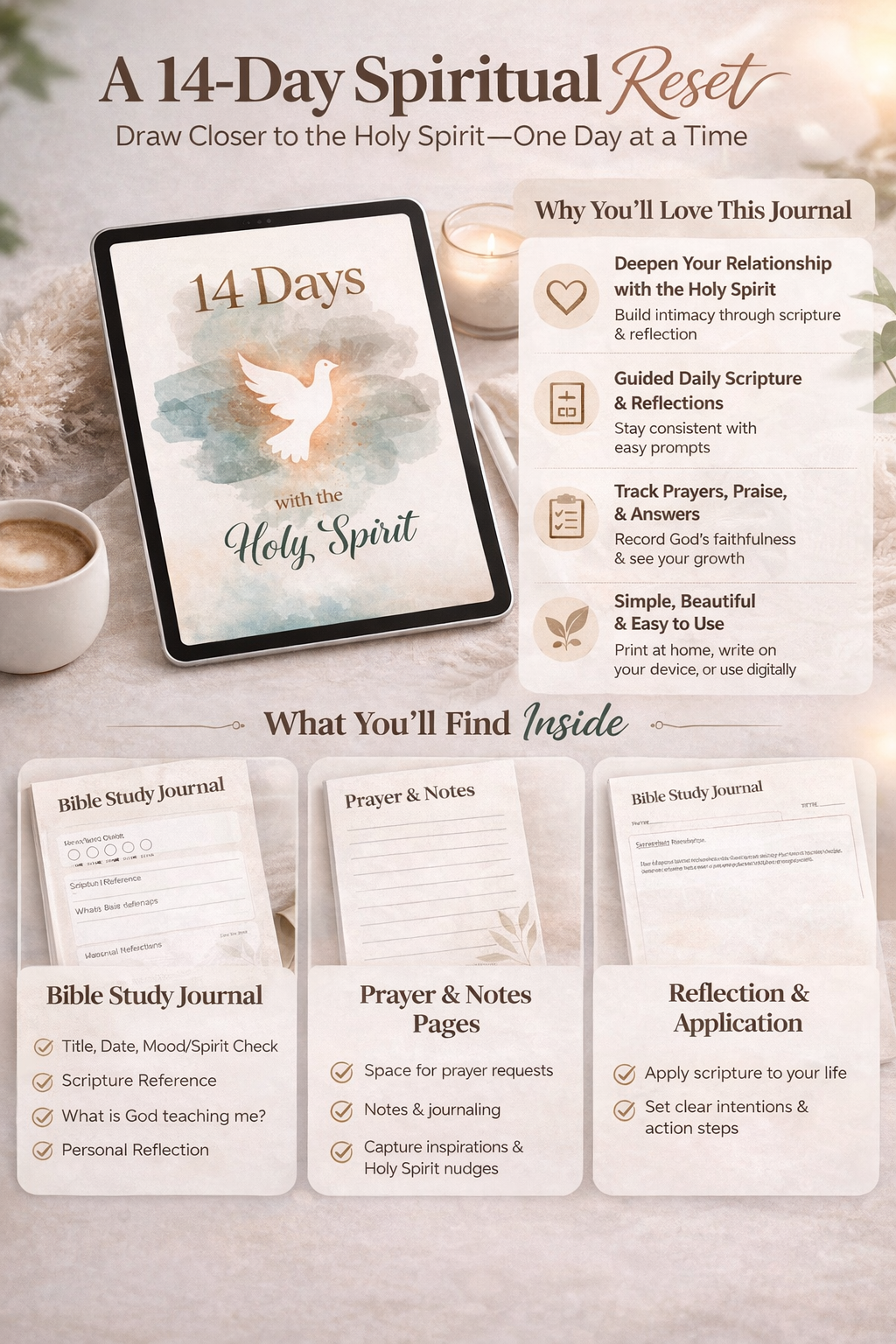 14-Day Holy Spirit Bible Study Journal (Printable PDF + iPad Friendly)