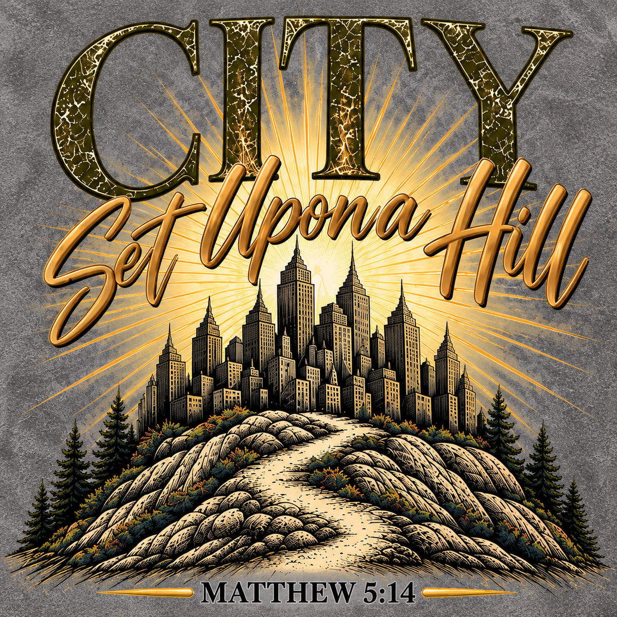 City Set Upon a Hill Vintage Washed Christian Tee | Matthew 5:14 Retro Oversized Faith Streetwear T-Shirt